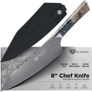 Dalstrong 2 Piece Set – Chef Knife 8 inch – Paring Knife 8 inch – Valhalla Series – Ravenstone Black Blade Titanium Coated – Premium 9CR18MOV HC Steel – Resin & Wood Handle – Leather Sheath(Ravenstone Black)