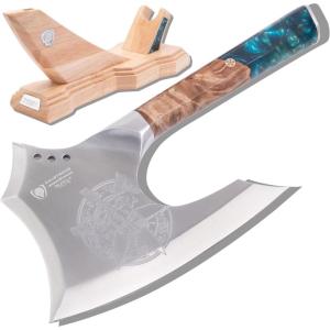 Dalstrong Meat Chopper Knife – 8 inch – Valhalla Series – Wood Display Stand – 7CR17MOV Stainless Steel – Wood & Resin Handle – Massive Butcher Knife – Leather Sheath